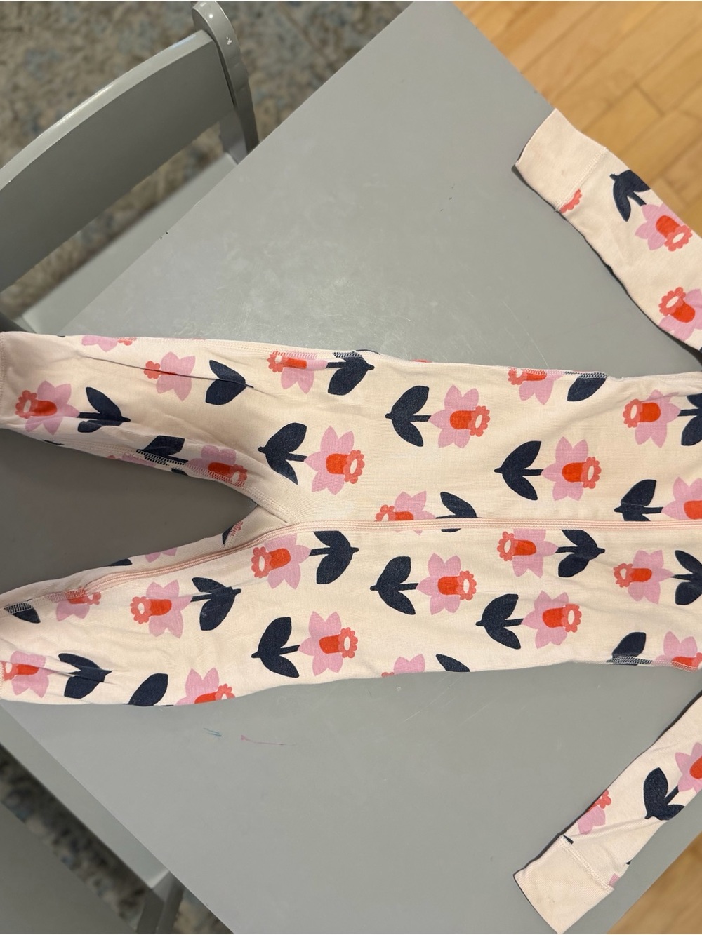 Hanna Andersson Light Pink Floral Footed One-Piece PJ’s Sz 2T